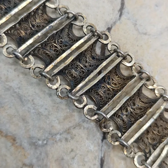 Vintage sterling silver fligrie statement bracelet - Picture 5 of 6